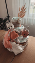 Windeltorte „Boho Bär & Hase“ – personalisierbares Babygeschenk in Naturtönen